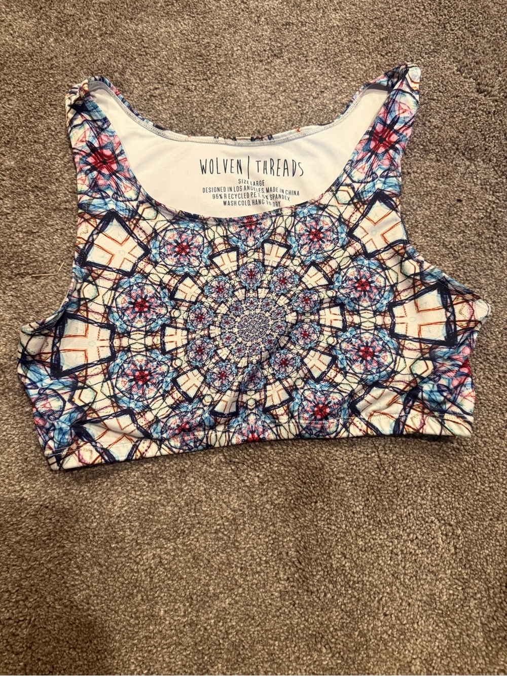 Wolven Tareads Women's Blue & Cream Mandala Crop Tank